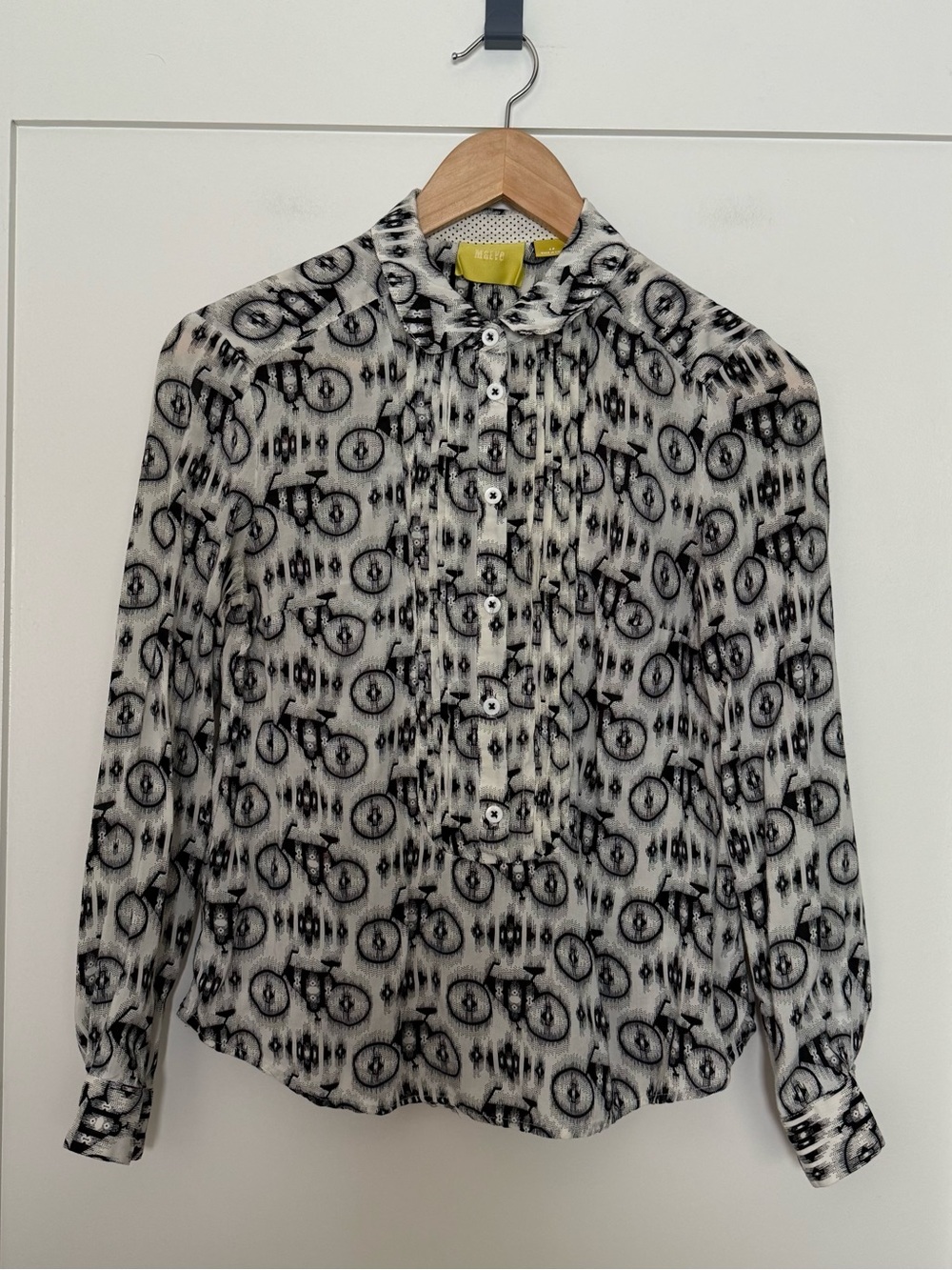 Maeve Anthropologie Anni Popover Pintuck Blouse Sz 4 P Bicycle Print Long Sleeve